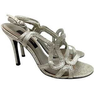 Nina Unilora Silver Glitter Slingback Heel Sandals 6.5 Evening Party Y2K In Box